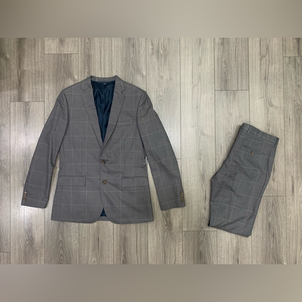 J. Crew Factory Men's Thompson‎ windowpane 2 Piece Suit 40L Waist 34X34